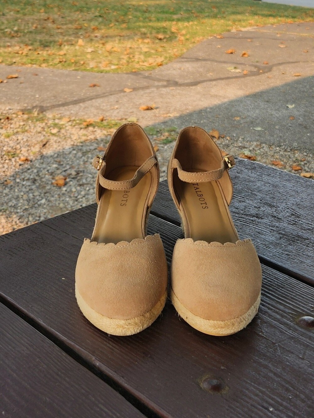 Talbots Beige Suede Espadrille Mary Jane Heels
